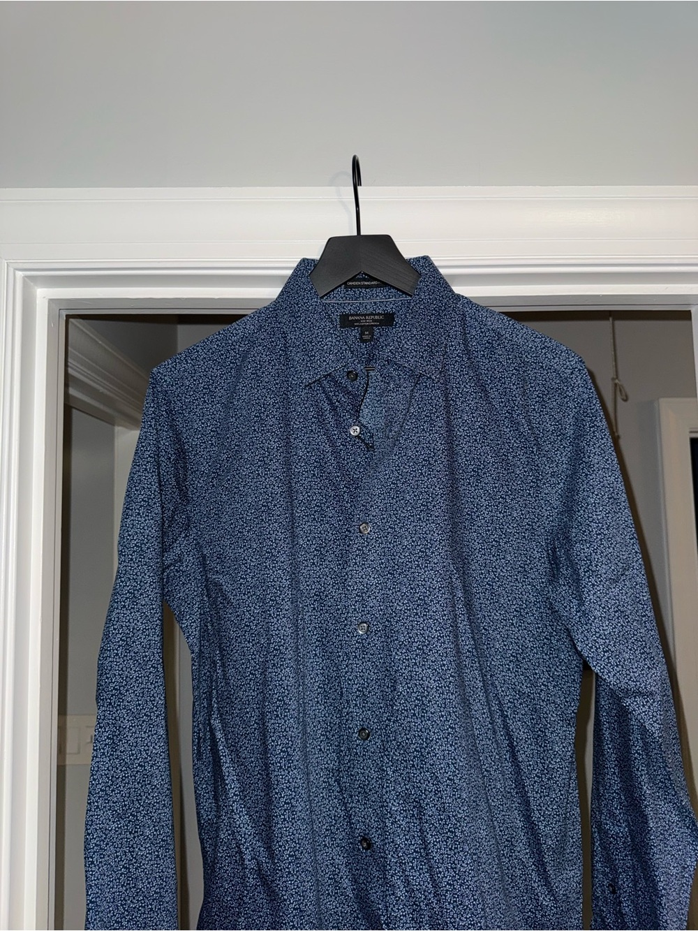 Banana Republic Navy Blue Microdot Long-Sleeve Button-Down Shirt